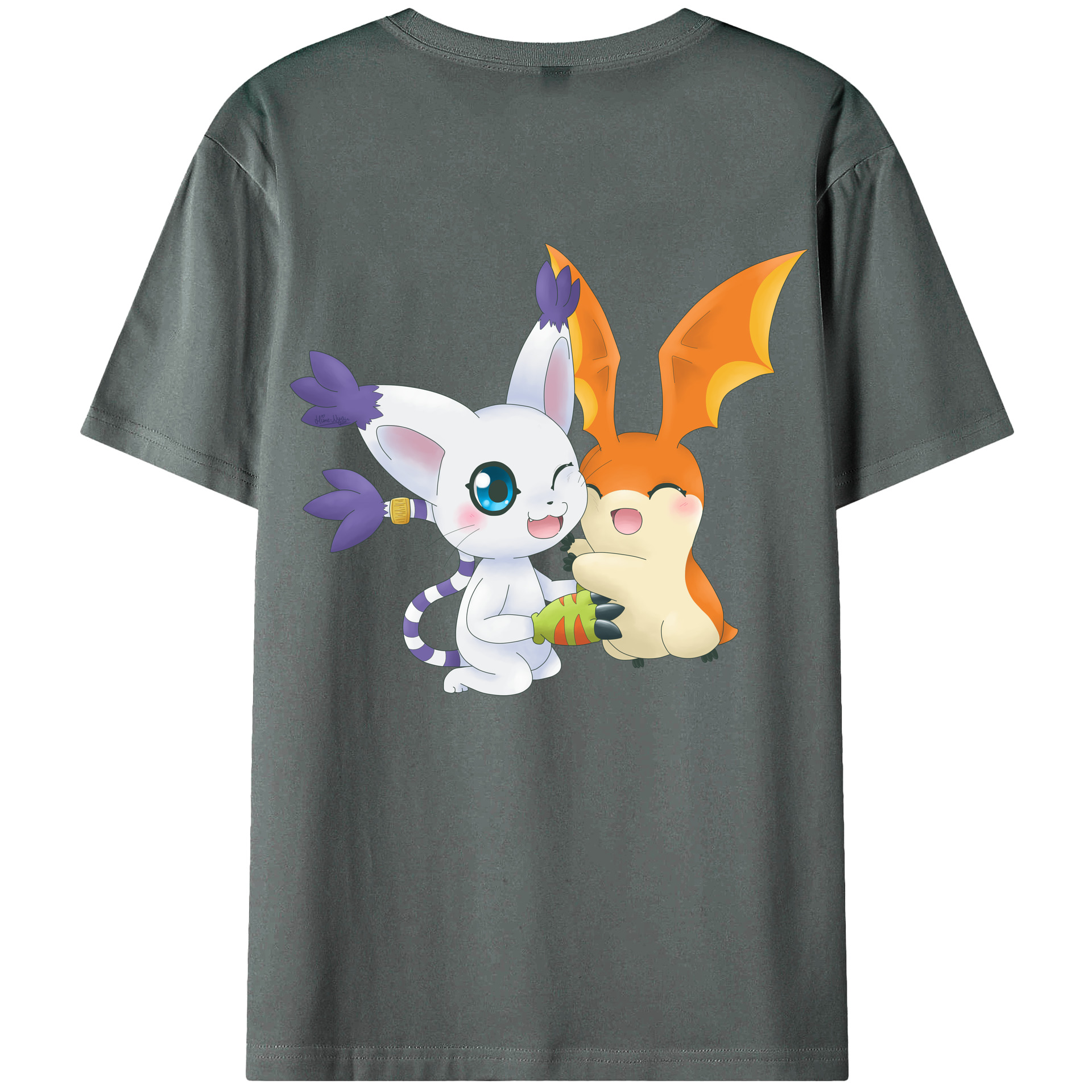 （画像用） Digimon デジタルモンスター/デジモン 綿100％ メンズ半袖Tシャツ（バックプリント） 通気性